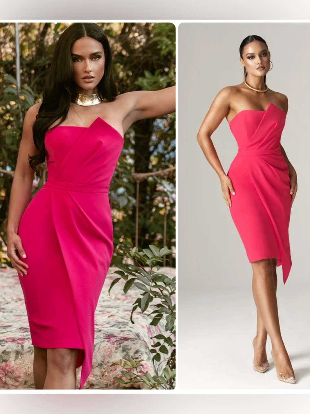 ALIAVA Eliana Crepe Corset Strapless Fuchsia Pink Midi Dress NWT $285